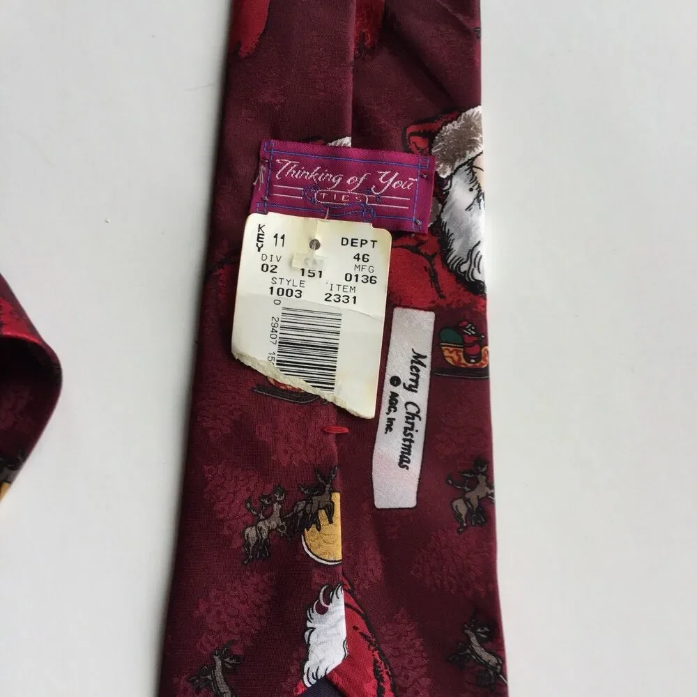 Thinking of You Mens Neck Tie Merry Christmas Santa Polyester Burgundy 55
